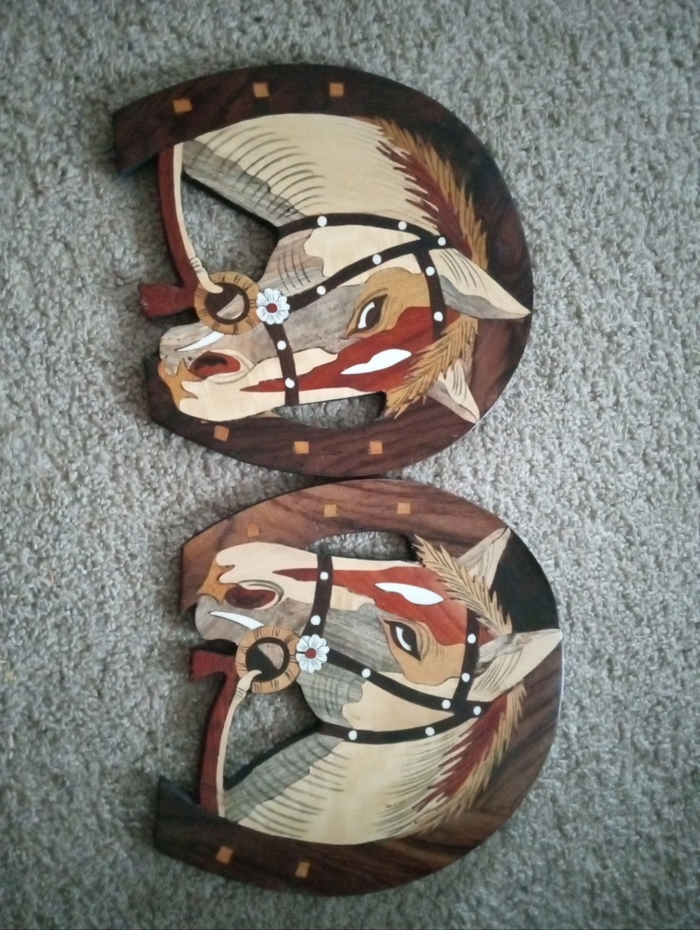 GORGEOUS Pair of Hand painted Wooden 10" Horseshoe Wall Plaques.